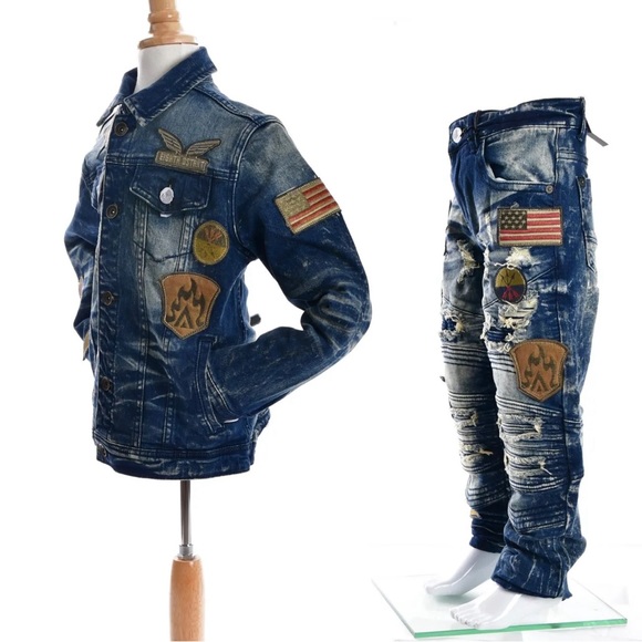 BOYS’ MOTO JACKET WITH PATCHES-INDIGO - Picture 6 of 8